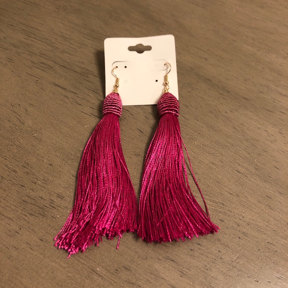 Hot Pink Silky and Shimmery Tassel Earrings Perfect For Parties or Celebrations